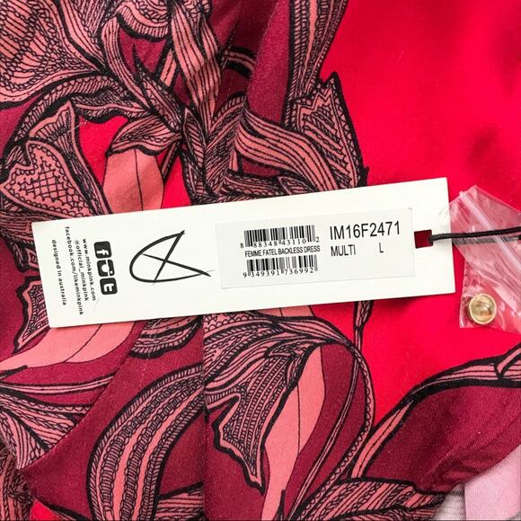 MinkPink NWT Floral Red & Pink Femme Fatale Fit & Flare Boho Hippy Dress L - Picture 14 of 14